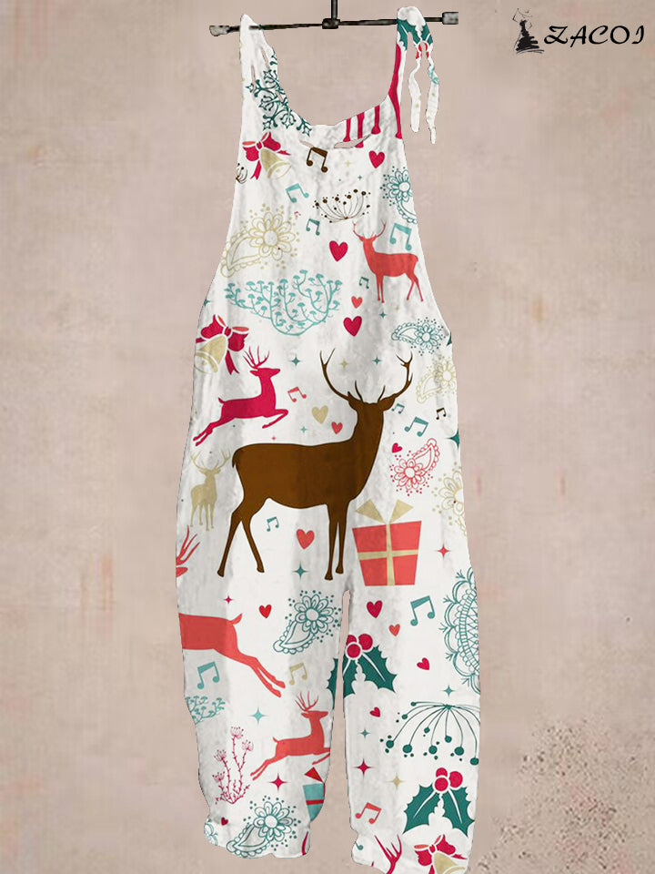 Christmas Bells Elk Print Vintage Jumpsuit