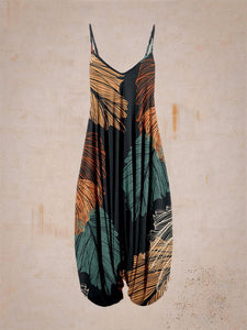 Women's Leaf Print Sleeveless Harem Jumpsuit