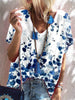 FLORAL CASUAL V NECK COTTON-BLEND SHIRTS & TOPS