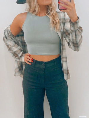 Casual Solid Color Sleeveless Crop Tank