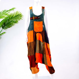 Earth Tone Patchwork Harem Cotton Jumpsuit