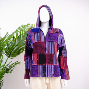 Patchwork Unisex Cotton Jacket with Hoodie