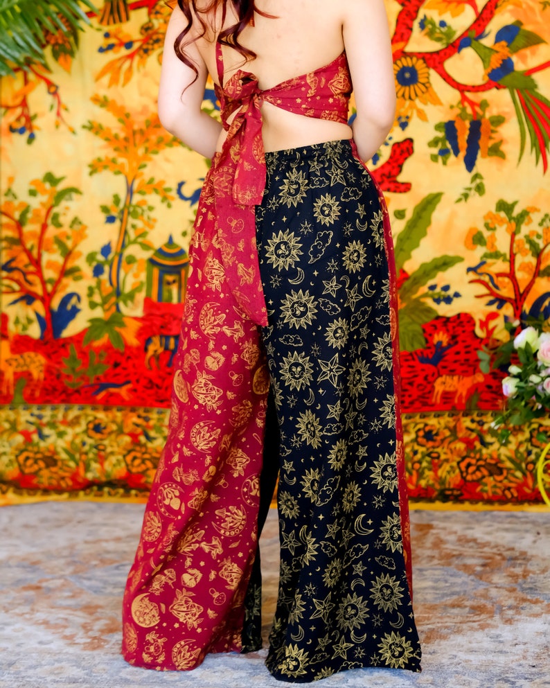 Boho  Cotton Two Piece Flowy Pant Set with Halter Top